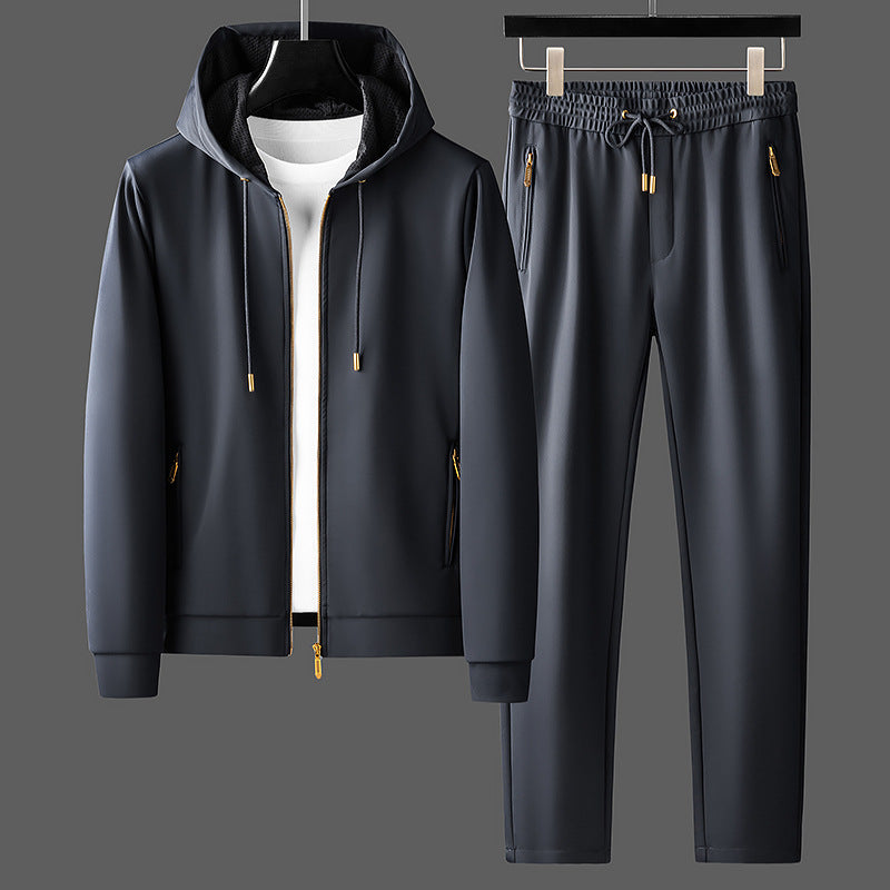 Contrast Color Men's Thickened Two-piece Suit Sweater Zipper Casual Suit - Sophinity