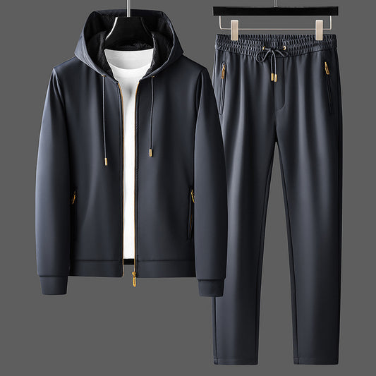Contrast Color Men's Thickened Two-piece Suit Sweater Zipper Casual Suit - Sophinity