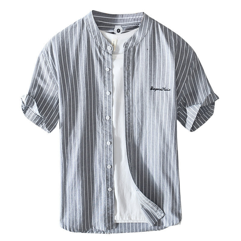 English Letter Stripes Short Sleeve Embroidered Shirt Men's Clothing - Sophinity