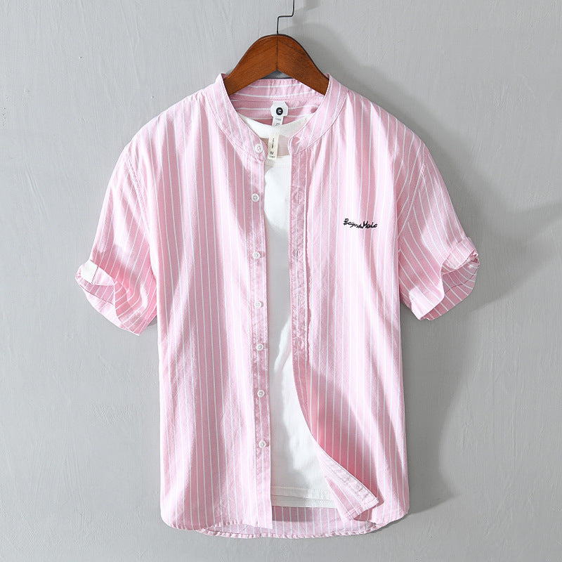 English Letter Stripes Short Sleeve Embroidered Shirt Men's Clothing - Sophinity