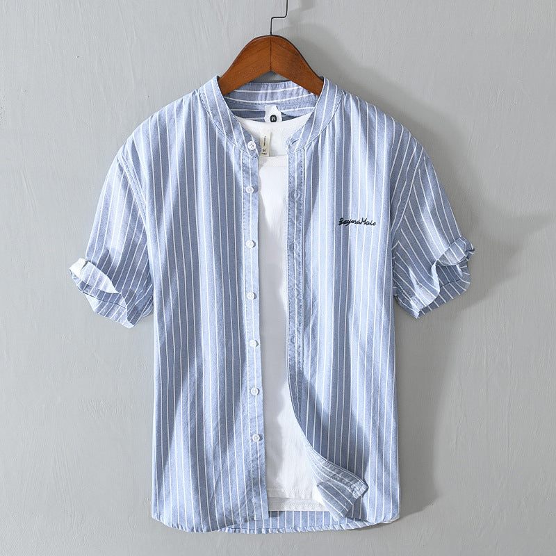 English Letter Stripes Short Sleeve Embroidered Shirt Men's Clothing - Sophinity