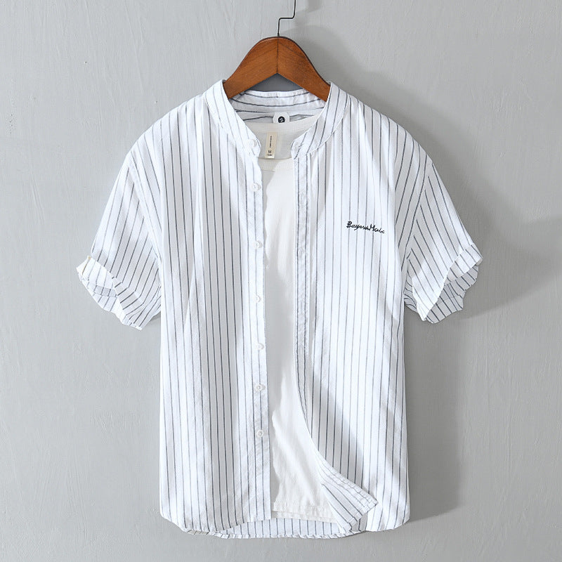 English Letter Stripes Short Sleeve Embroidered Shirt Men's Clothing - Sophinity
