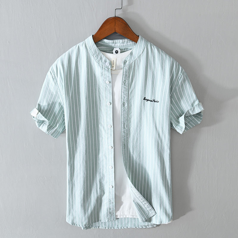 English Letter Stripes Short Sleeve Embroidered Shirt Men's Clothing - Sophinity