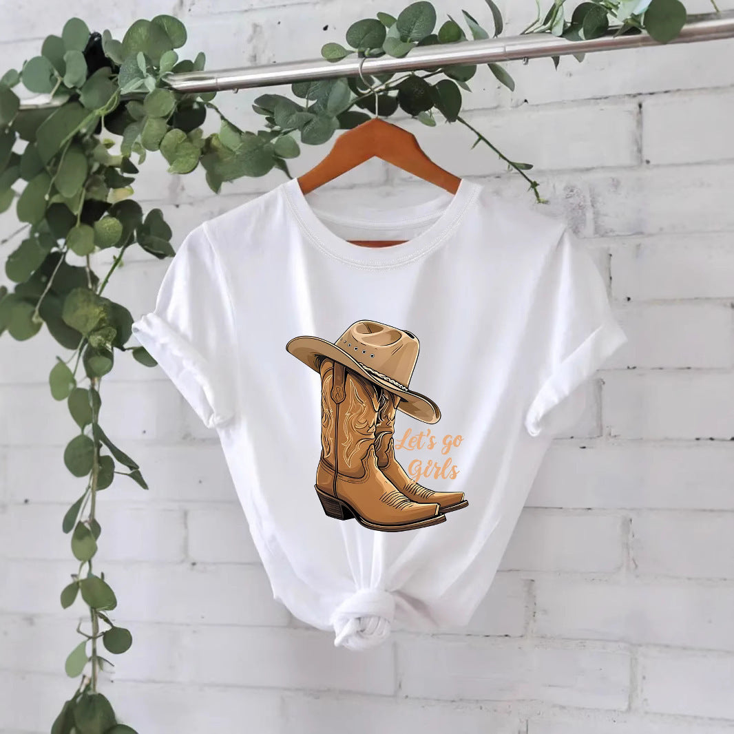 Cotton T-shirt Female Martin Boots Hat Printing