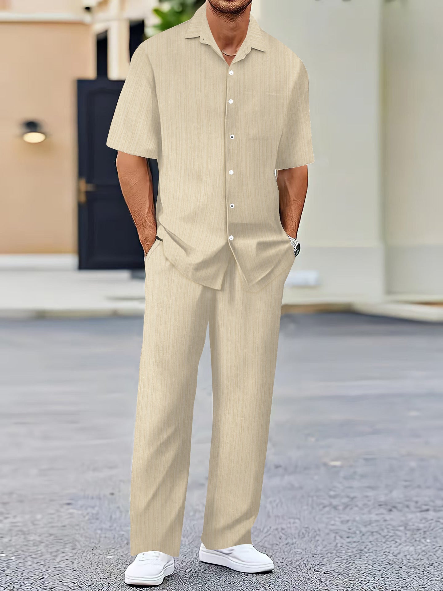 Men's Solid Color Short Sleeve Fashion Suit - Sophinity