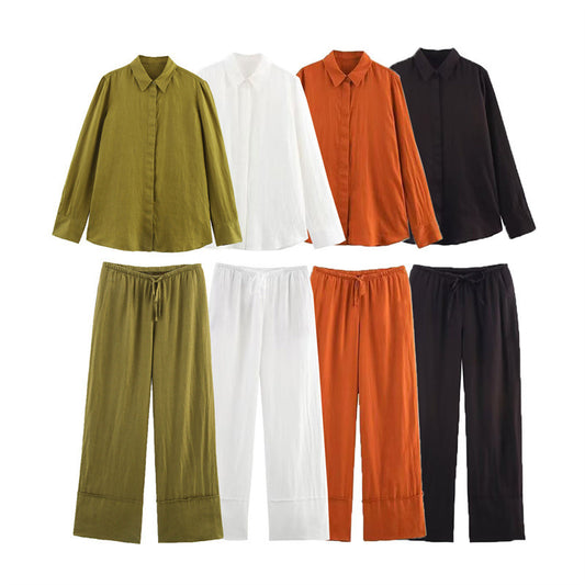 Spring And Summer Linen Shirt Wide Leg Pants