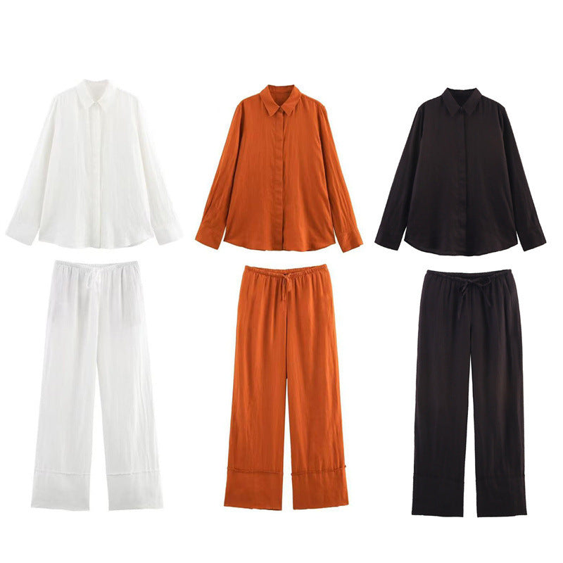 Spring And Summer Linen Shirt Wide Leg Pants
