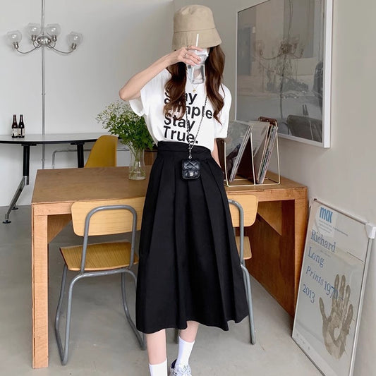 Women's Mid-length Skirt High Waist Pleated Skirt