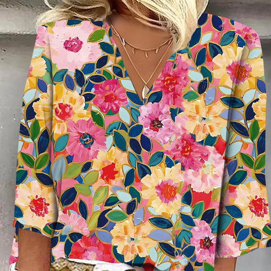 V-neck T-shirt With Seven Quarter Sleeves Top