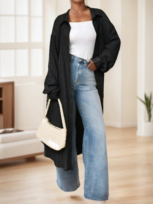 Long Textured Casual Work Shirt,Long Sleeve Tops - Sophinity