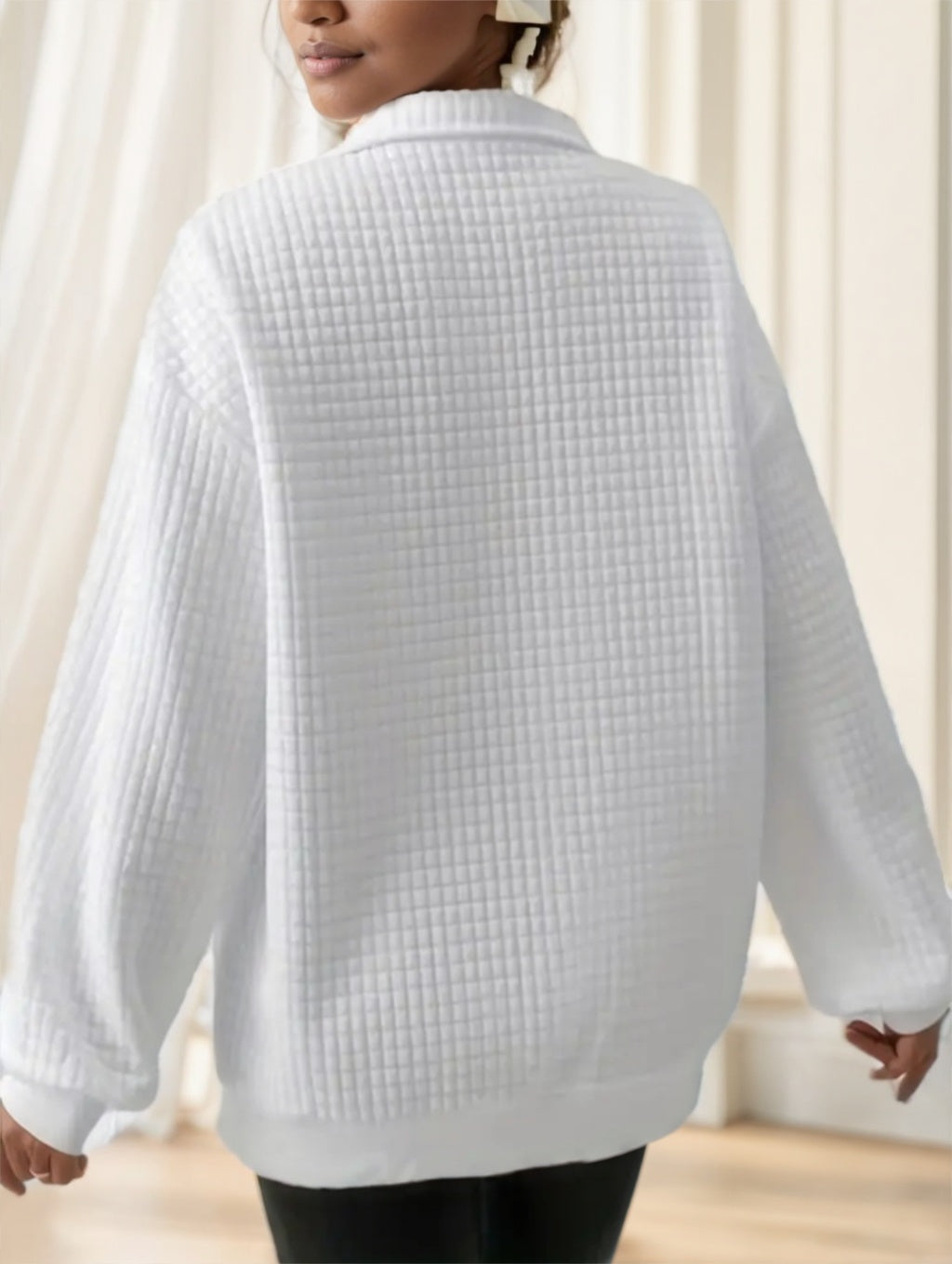 Waffle Grid Quarter Zip Pullover Sweatshirt - Sophinity