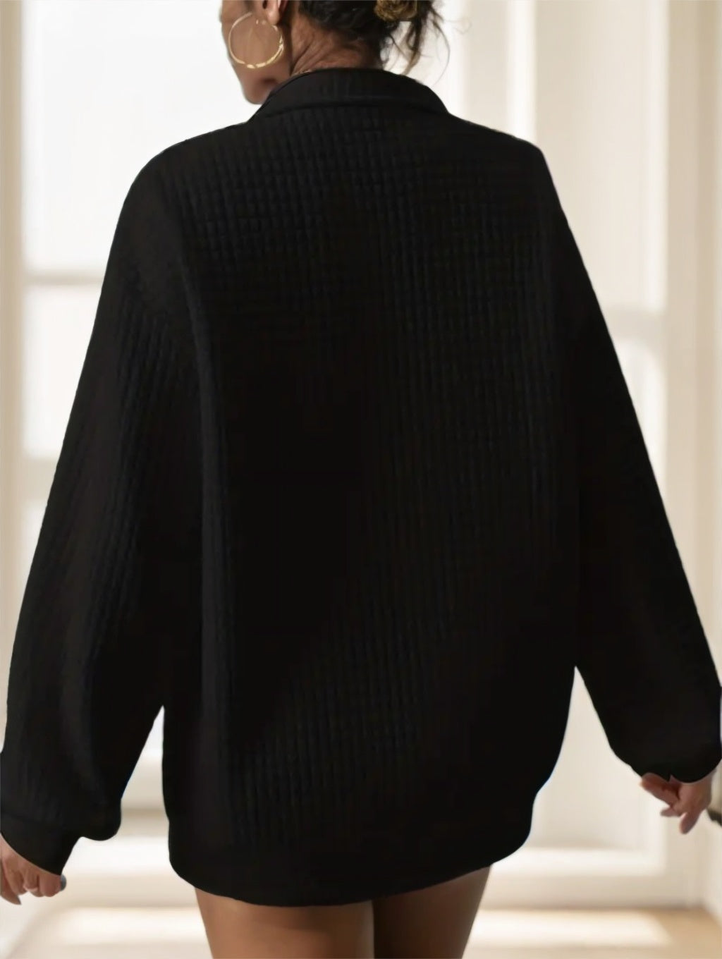 Waffle Grid Quarter Zip Pullover Sweatshirt - Sophinity