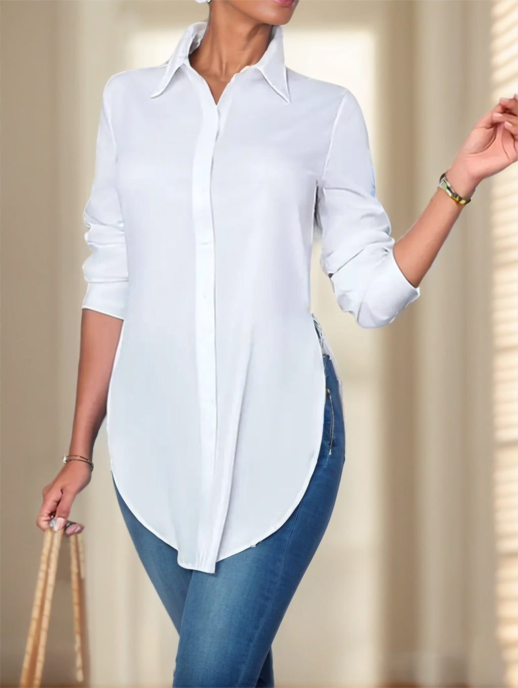 Split Button Front Shirt - Sophinity