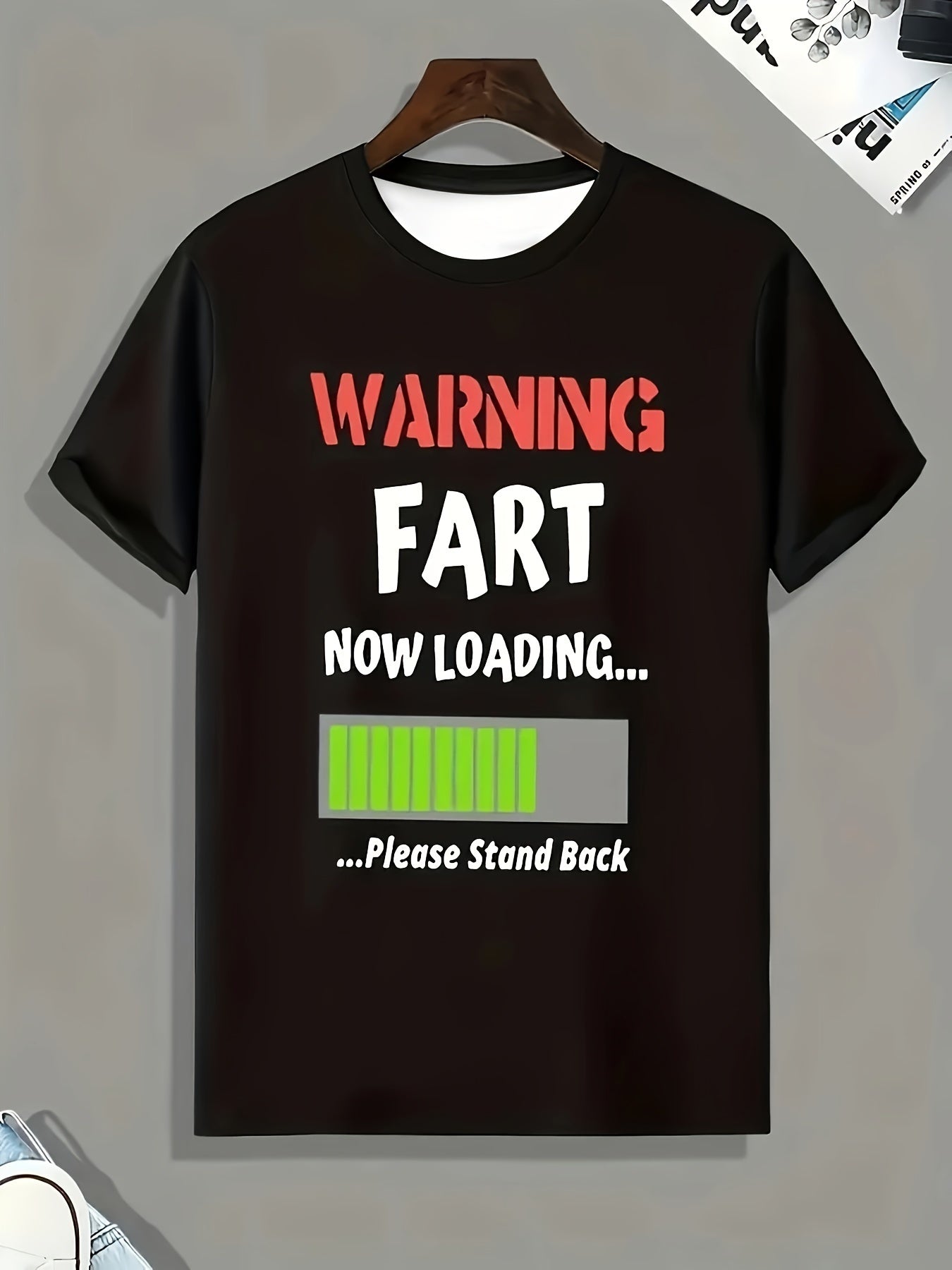 Fun Loading Letter Pattern Men's Short Sleeved Round Neck T-shirt, Summer Outdoor