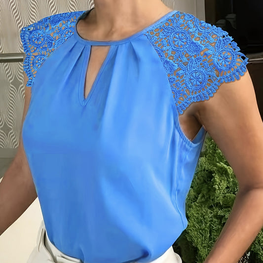 Women's Summer Top With Contrasting Lace Buttonhole Collar - Sophinity