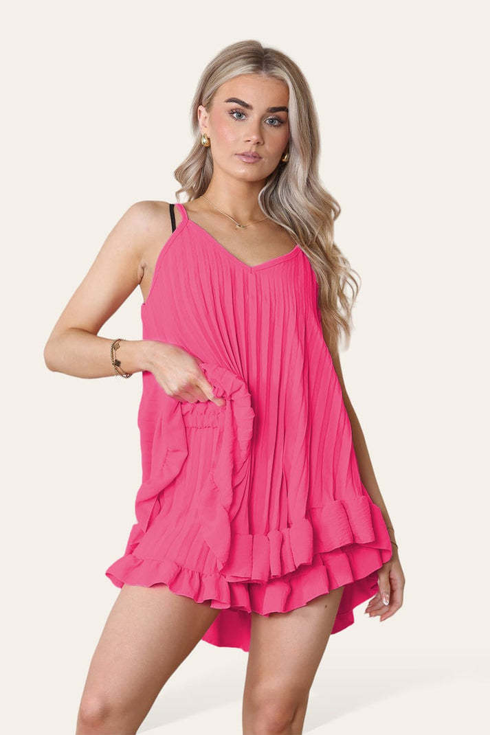 Cami Pleated Frill Hem Top & Matching Frill Shorts Co-Ord Set - Sophinity
