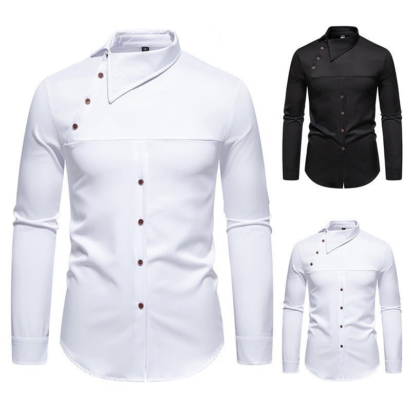 Men's Lapel Oblique Placket Asymmetric Long - sleeved Shirt - Sophinity