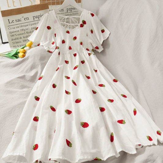 Women's Fashion Sweet Fruit Printed A - Line Dress - Sophinity