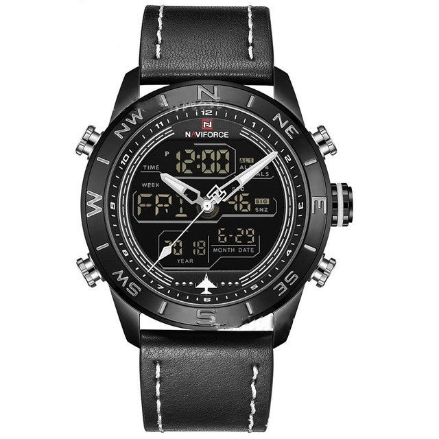 NAVIFORCE 9144 Fashion Gold Men Sport Watches Mens LED Analog Digital Watch Army Military Leather Quartz Watch Relogio Masculino - Sophinity