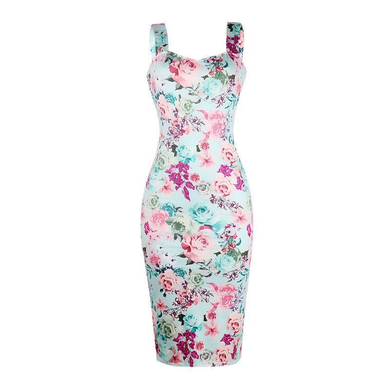 Slim Slimming Sling Print Mid - Length Dress - Sophinity