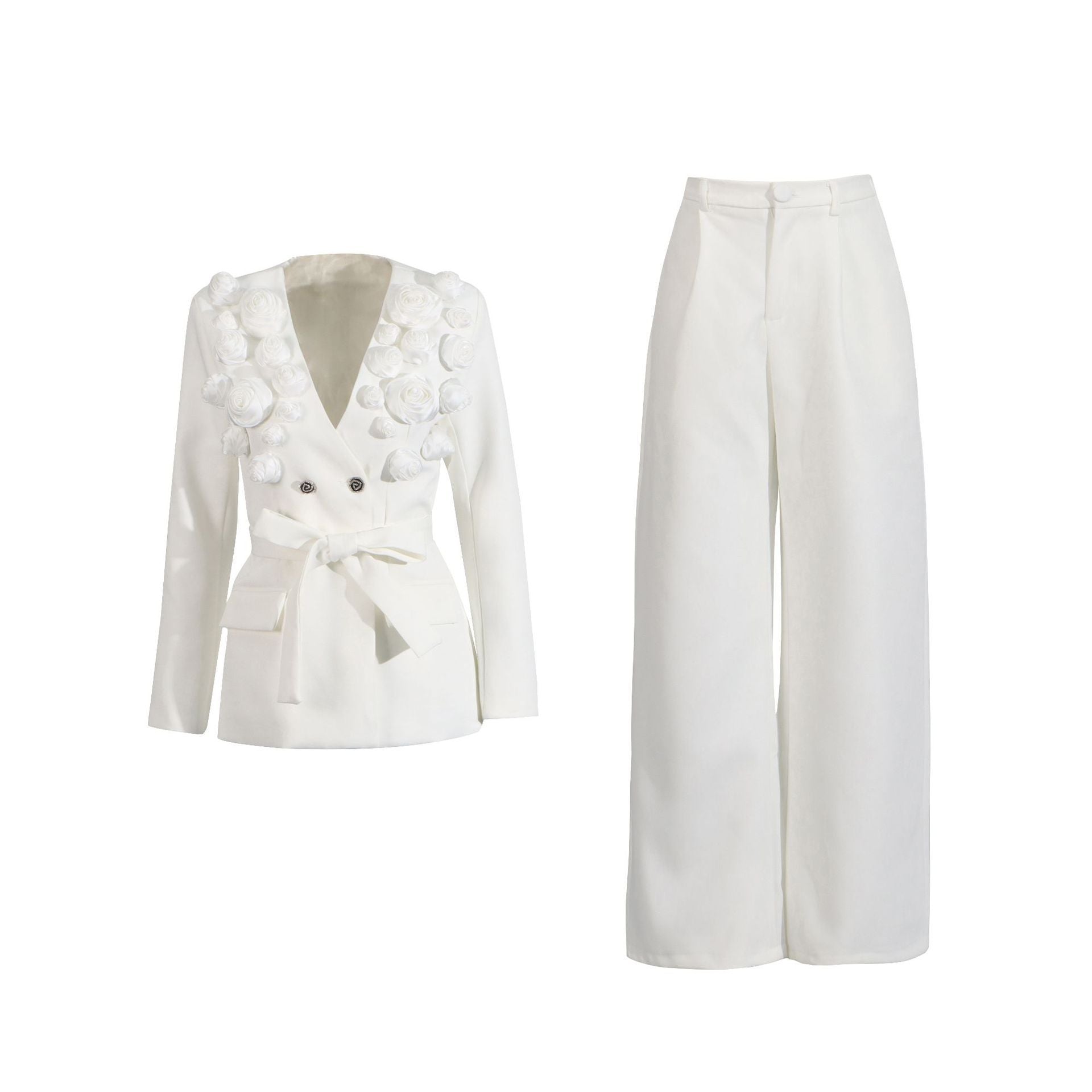 Stitching Flower Ribbon Suit Jacket High Waist Slim Suit - Sophinity