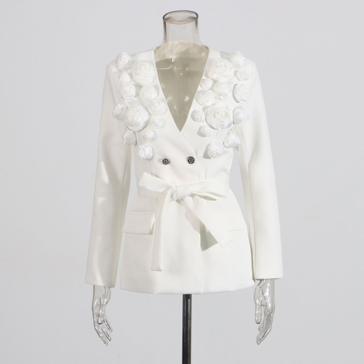Stitching Flower Ribbon Suit Jacket High Waist Slim Suit - Sophinity