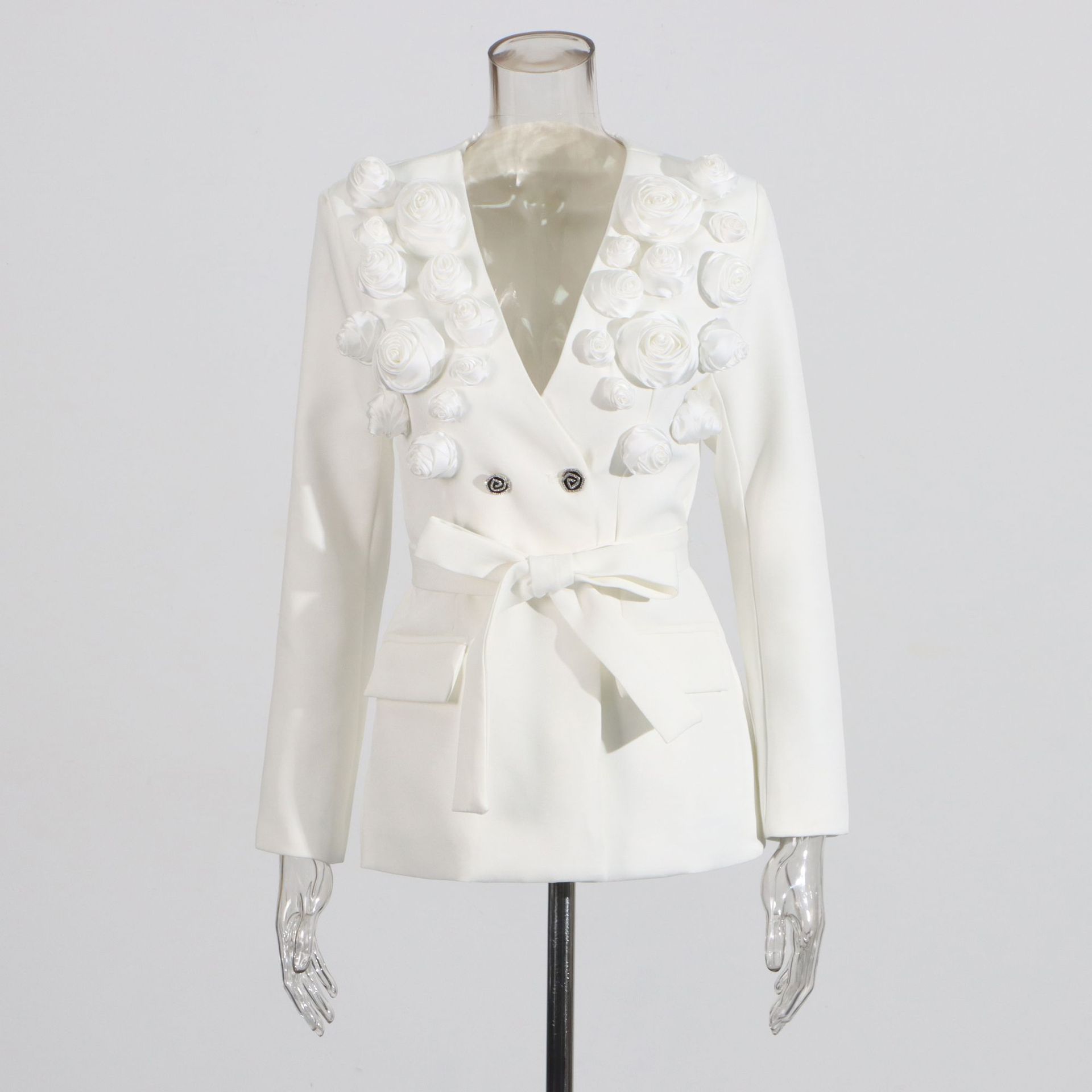 Stitching Flower Ribbon Suit Jacket High Waist Slim Suit - Sophinity