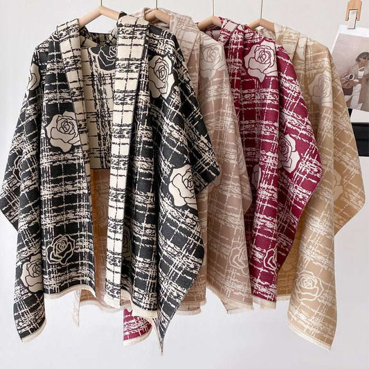 Cashmere - like Double - sided Scarf Camellia Tassel Air - conditioned Room Cloak - Sophinity