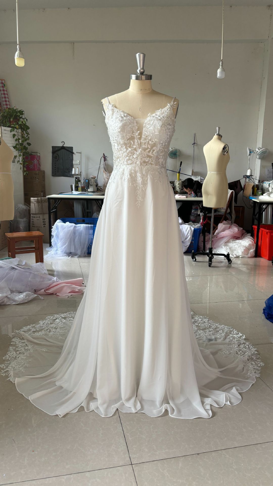 Strap Fishtail Wedding Dress Bridal Slim Satin Lace Dress - Sophinity