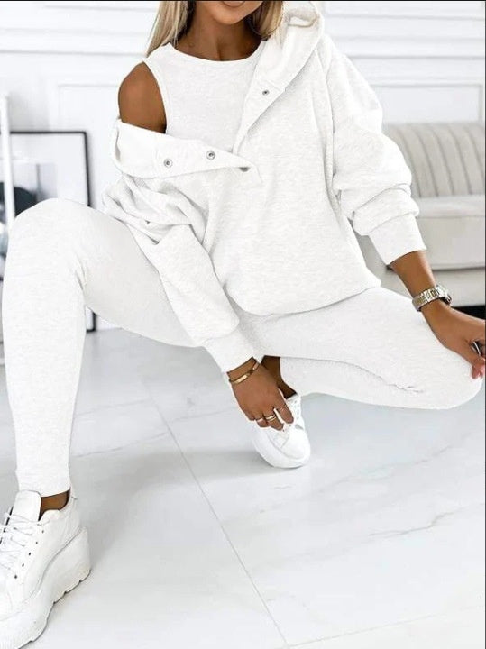 Athleisure Hoodie With Thick Thread Slim-fit Vest Pants Three Pieces Set - Sophinity