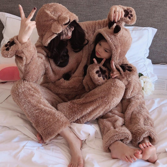Parent - child Plush Pajamas Gloves Brown Bear Cartoon Cute - Sophinity