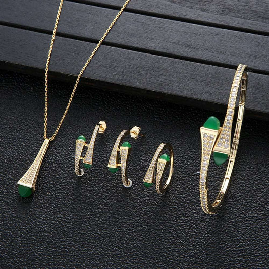 Vintage Turquoise Full Zirconium Necklace Earrings Ring Bracelet 4 Piece Set Women - Sophinity