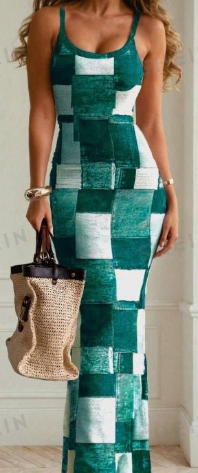 Women's Fashionable Grid Patterned Slim Fit Bodycon Dress - Sophinity