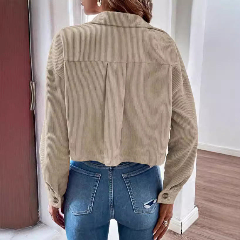 Women's Fashion Short Corduroy Button Jacket Casual Short Coat - Sophinity