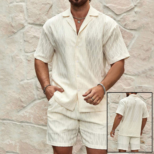Men Tracksuits Summer Fashion Solid Loose Casual Two Pieces Lapel Button Shirt Shorts Beach Holiday All-match Outfits Male - Sophinity