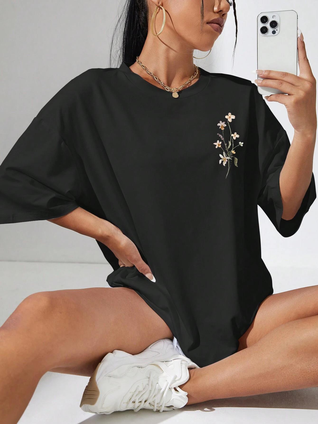 Beautiful Flower Clusters Print Cotton Women T-shirts Casual - Sophinity