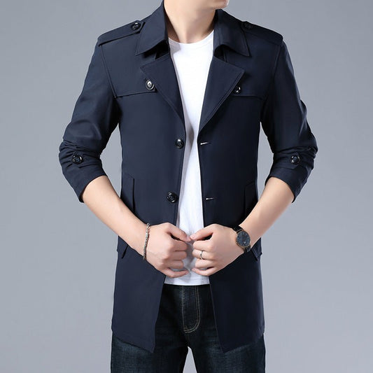 Spring And Autumn Men's Trench Coat With Buttons Top Quality Jacket Slim Regular Classic Jacket - Sophinity