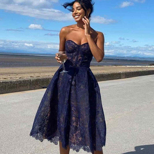 Tube Top Lace Flower Slim Slimming Dress - Sophinity