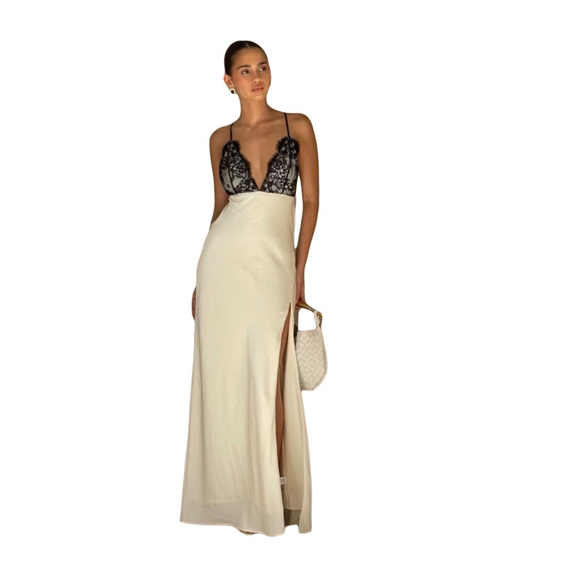 Women's Spring Clothing Lace Sling Backless Lace Up Split Sexy Dress - Sophinity
