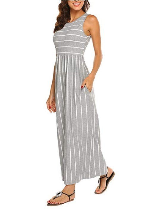 Women's Sleeveless Striped Flowy Casual Maxi Dress - Sophinity