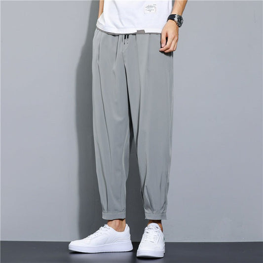 Ice Silk Leisure Draping Student Sports Straight Cropped Pants - Sophinity
