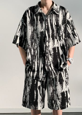 Cool Feeling Ice Silk Short Sleeve Shirt Shorts Loose And Handsome Clothes Set - Sophinity