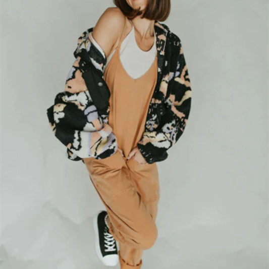 Women's Solid Color Zipper Patch Pocket Sling Jumpsuit For Women - Sophinity