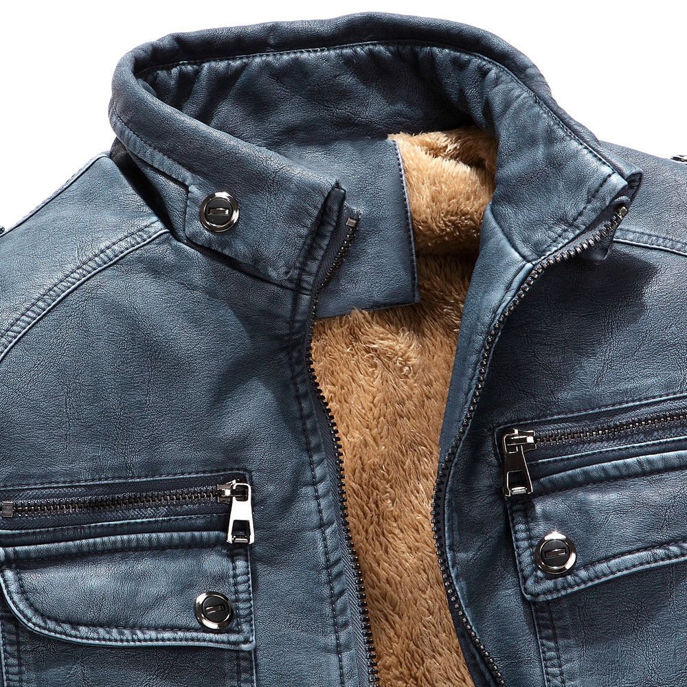 Leather Jacket Plus Velvet Washed Retro Leather Jacket - Sophinity