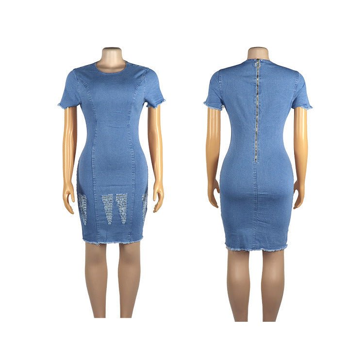 Stretchy Ragged White Wash Denim Dress - Sophinity