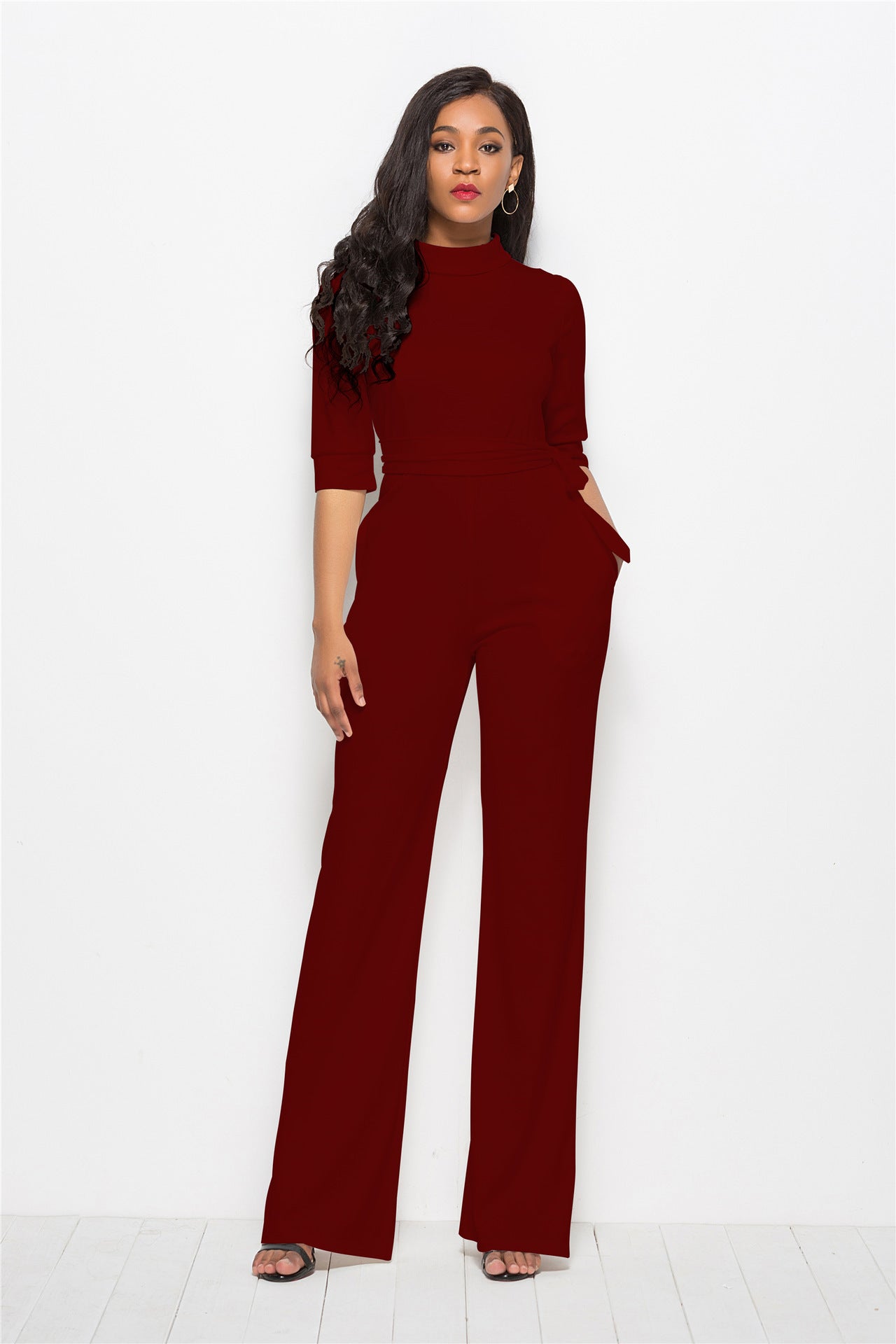 Solid Color One-piece Wide-leg Pants - Sophinity