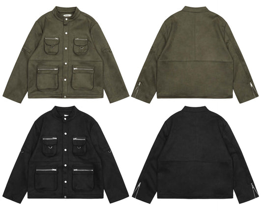 High Street American-style Multi-pocket Suede Flight Jacket