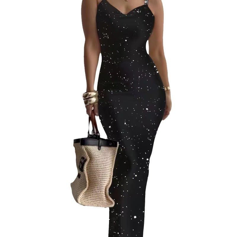 Women's White Suspender Slim Fit Skinny Long Dress - Sophinity