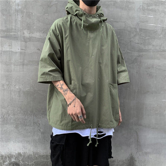 Men's Hong Kong Style Loose Hooded Half Sleeve T-shirt - Sophinity