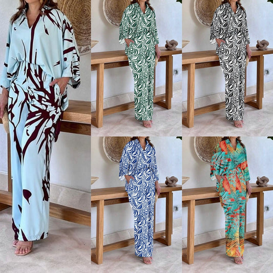 Batwing Sleeve Printed Two-piece Suit Suit Women - Sophinity